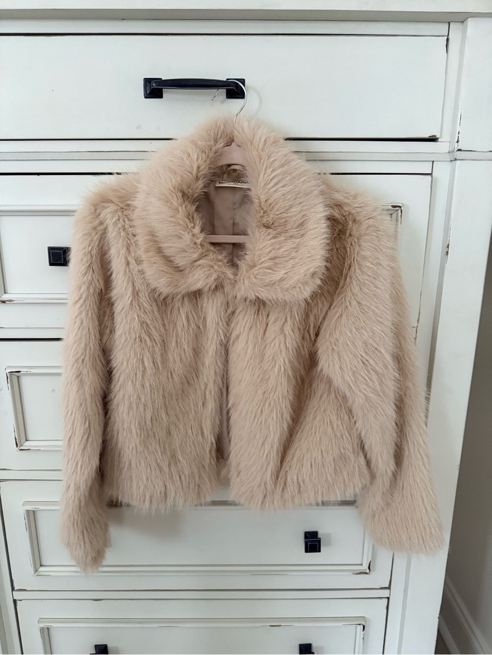 No Boundaries Plush Faux Fur Jacket in Light Beige